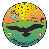 Orange-grünes Pfingstparty-Logo. Grösserer Umfang von 8¾ KB